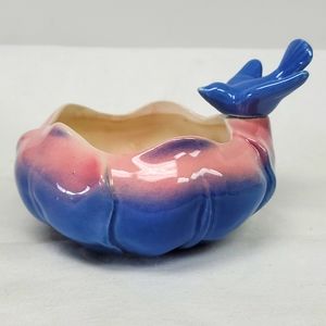 Vintage Royal Copley blue bird on pink and blue lotus flower bowl/tulip planter